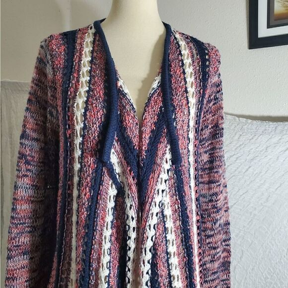 Vanity Open Knit Fringed Sweater Cardigan Size Medium - Picture 6 of 12